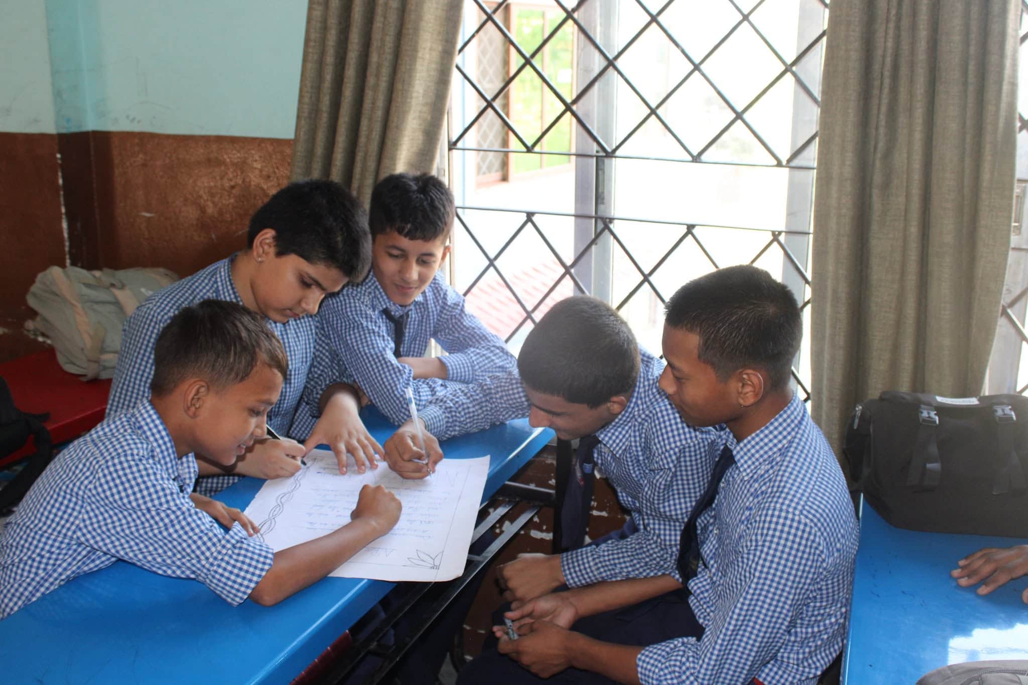 Students doing lab work
